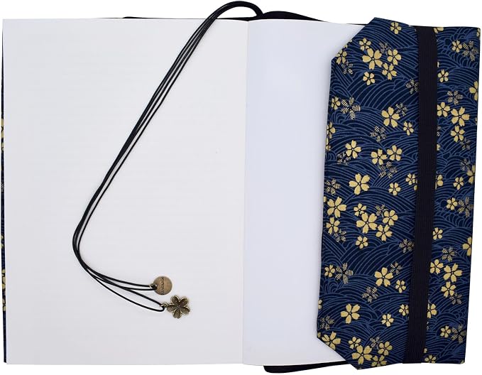 BLBMH 10x7 Book Cover | Handmade Non-Stretch Fabric Bible Cover with Bookmark | Washable Large Hardcover Paperback Protector | Privacy Reading Gift for Women - Blue Sakura