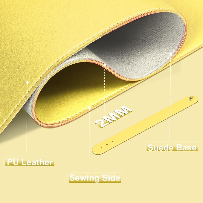 Leather Desk Pad Protector, 47.2'' x 23.6'', Suede Base Sewing Desk Blotter, Non-Slip Office Mat, Waterproof Writing Pad - Yellow