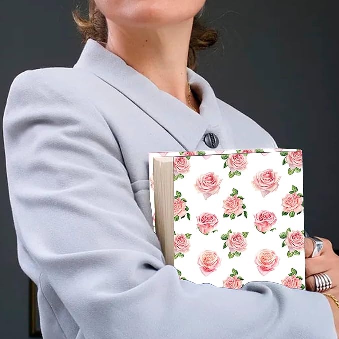 CRASPIRE Flower Stretchable Book Cover Floral Pink Rose Washable Reusable Large Nylon Book Protector Elastic Notebook Wraps Suitable for Most Hardcover Books Classroom Students