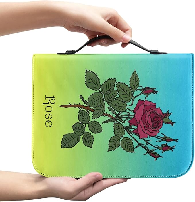 Personalized Bible Cover with Birth Flower, Custom Bible Cover Case for Women Girls, Large Capacity Scripture Bag with Handle