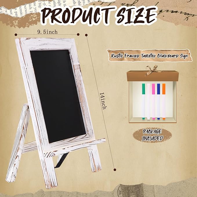 Harloon 3 Pack Christmas Office Products Framed Tabletop Chalkboard Sign 9.5" x 14" with Built-in Ledge and Folding Stand with 5 Chalk Marker for Wedding Kitchen School Birthday(Whitewash)