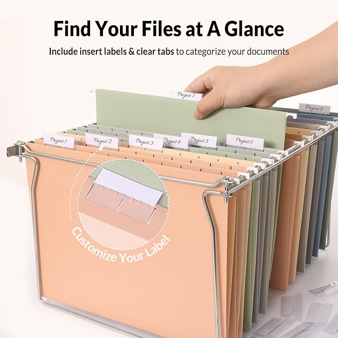 SUNEE Hanging File Folders, Pastel Colors - 75 Pack, Colored File Folders Letter Size with 1/5-Cut Tabs, Ideal for Organizing Home and Office Documents