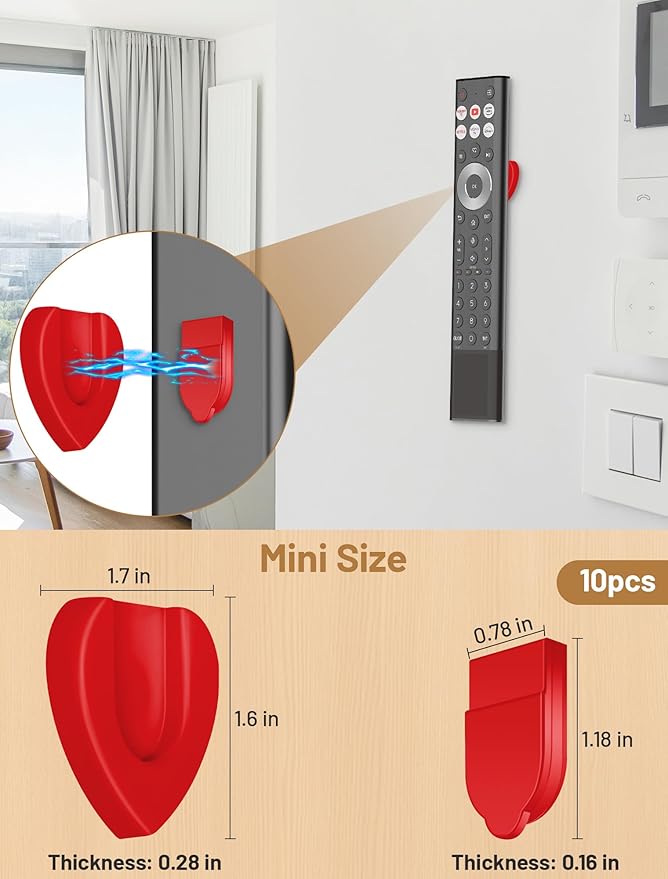 10psc Magnetic Remote Control Holder Wall Mount, TV Remote Holder, Storage Magnetic Disc Wall Mounted for Fan Air Conditioner Remote Home Office Supply Red