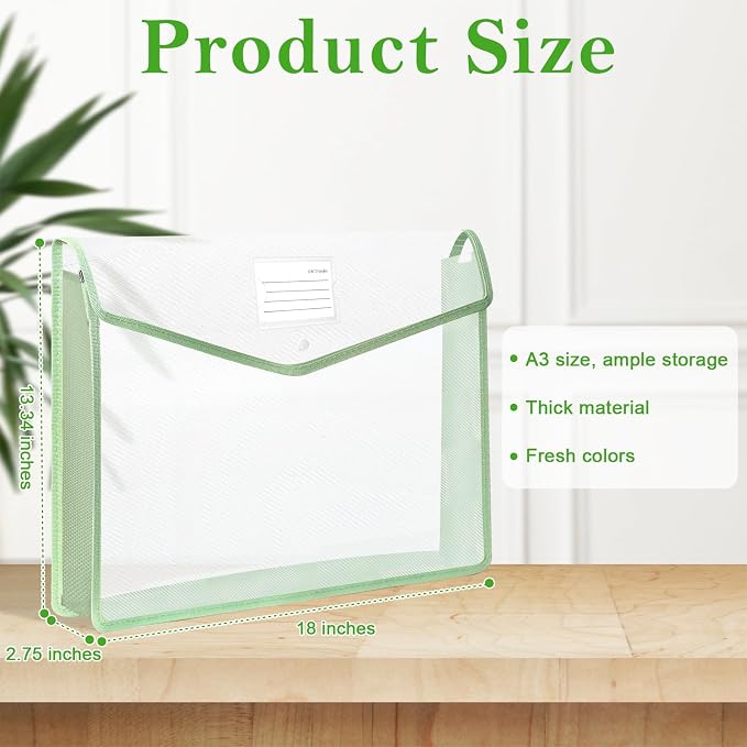 11 x 17 Inch Expandable Tabloid Size Document Folder with Label A3 Plastic Folders for Documents Expanding File Wallet Envelope Size (3, Green)