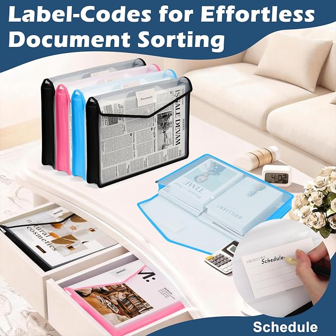 6 PCS 11 x 17 Inch Expandable Tabloid Size Document Folder with Label A3 Plastic Folders for Documents Expanding File Wallet Envelope Size Waterproof Black Pink Blue Clear Plastic File Pouch