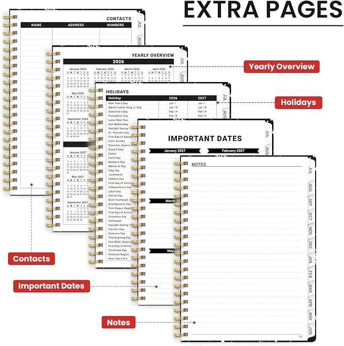 Planner 2026-2027, Monthly and Weekly Academic Planner July 2026 - June 2027, Hardcover Student Teacher Planning Agenda Calendar Book with Tabs, Perfect for Office School Supplies, A5 (6.3" x 8.5") - Skate Pup