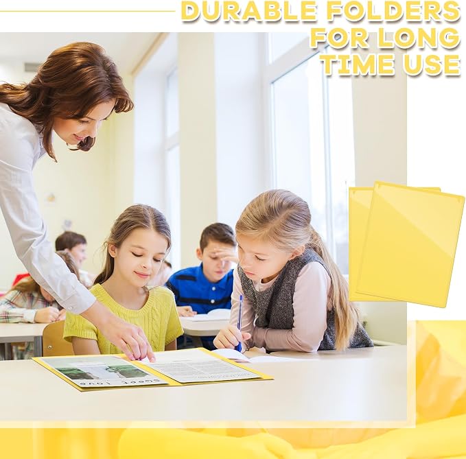 Henoyso 24 Pcs Folders with Pocket School to Home Folder Heavy Duty 2 Pocket Homework Folders with Clear Front Pockets for School Students Parent Teacher Communication (Yellow)