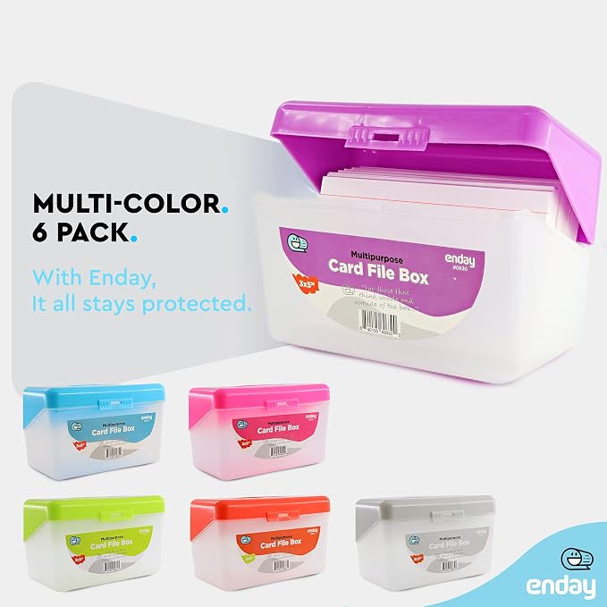 Enday Index Card Box Purple 3x5 Index Card Holder, Index Card Organizer, Flash Card Holder, Holds 250 Cards.