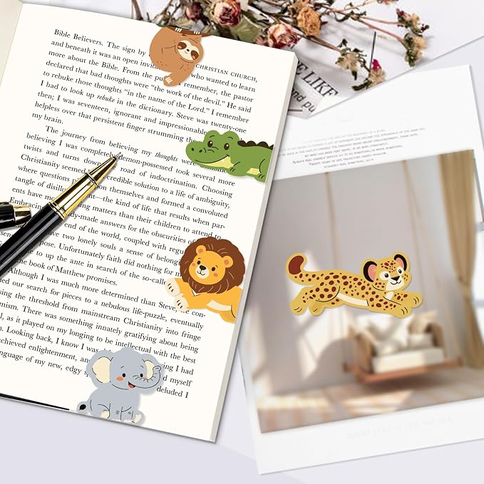 10Pcs Magnetic Bookmark, Cute Jungle Animals Theme Bookmarks, Animal Book Marks for Reading, Office Reading Accessories, Page Clips for Book Lovers, Reader, Women, Students