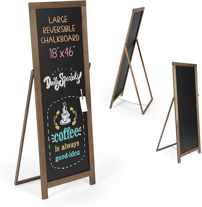 Ilyapa Chalk Board Sign Board 46" x 18" Brown Large Reversible Chalkboard Signs Outdoor Menu Boards for Restaurant, A-Frame Sandwich Sidewalk Signs for Businesses, Food Truck Party or Wedding