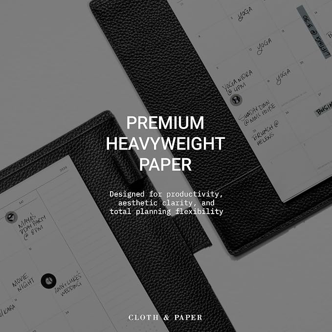 2026 Cloth and Paper Year Dated Monthly Planner Inserts | Sunday Start (Pocket-FBM, white)