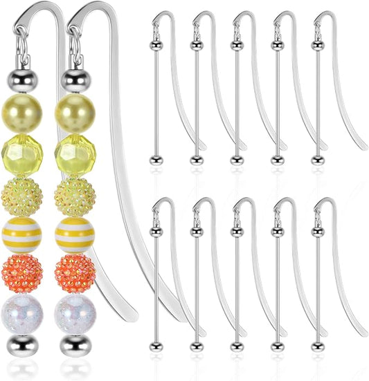 12 Pcs Beadable Bookmarks DIY Metal Bookmark Bar, Metal Beadable Blank Bar Beaded Bookmark Craft Jewelry Pendant DIY Modern, Charm Gifts for Book Lovers, Students, Teachers Office Supplies(Silver)