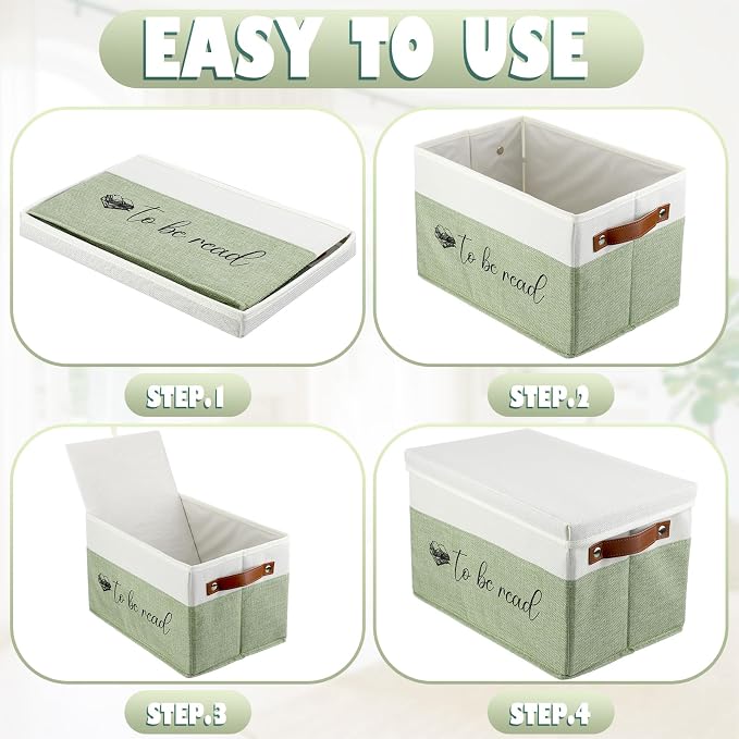 Marsui Book Lover Gifts TBR Book Storage Basket with Lids to Be Read List Storage Bin Bookish Accessories Bookworm Gift for Club Members Student Teacher Reading Accessories(White and Green)