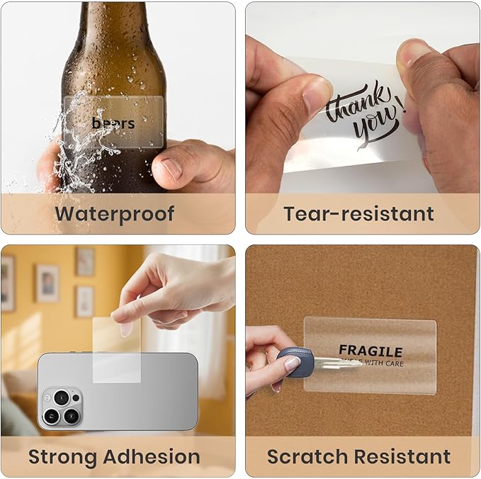Transparent Thermal Labels 3 × 2 Inch Self Adhesive Printer Clear Stickers Vinyl Waterproof Roll Decals Rectangle Name Tag for Address Design DIY Logo Business 300 PCS