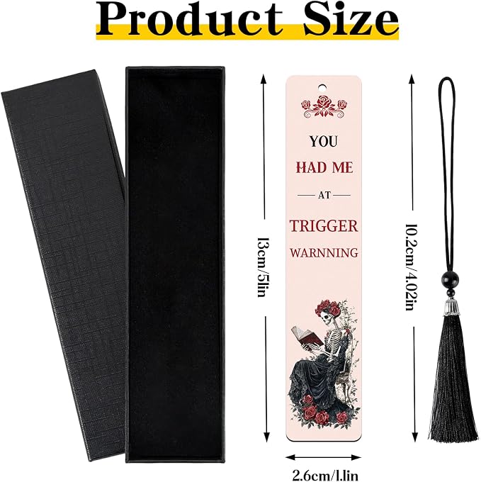 Dark Romance Merch Bookmark - Inspirational Reading List Book Mark Funny Personalized Unique Skeleton Rose Aesthetic Metal Page Maker Tassel Gift for Women Adults Bookish Bookworm Birthday