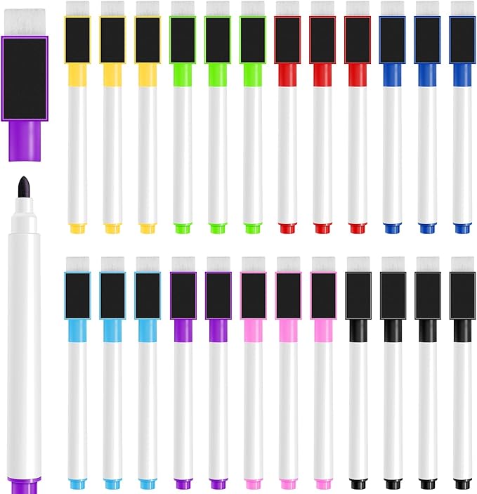 25 Pcs Colorful Magnetic Dry Erase Markers, 4.5 Inch Colorful Magnetic Whiteboard Pens with Eraser Cap, Fine Tip Whiteboard Markers Bulk for School, Office, Home Supplies