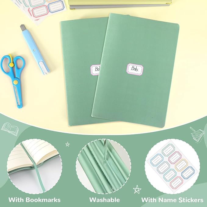 Jumbo Book Covers 7 Pack Reusable Fabric Book Cover Protective Books Covers 9 x 11 Inch Green Stretchable Books Sleeve Cover with Label Sticker for Most Hardcover Textbooks Up to 10 x 12.5 Inch