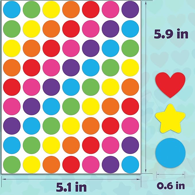 2150 Pcs Star Heart Dot Stickers for Kids Rainbow Reward Small Shape Self Adhesive Sticker for School Classroom Student Teacher Supplies Behavior and DIY Decoration