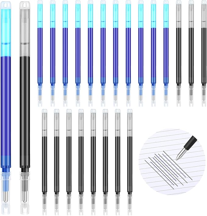 Zonon 24 Pcs Erasable Pen Refills 0.7 mm Gel Ink Refills Medium Fine Point Erasable Pens Lead for Writing Planner and Crossword Puzzles(Black, Blue)