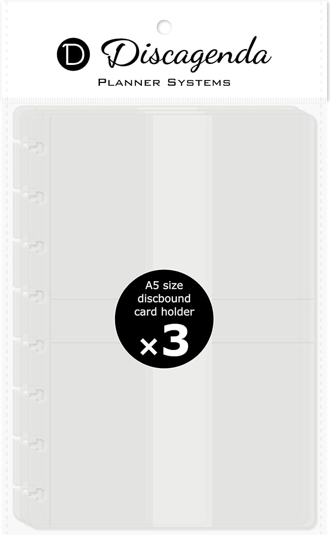 Discagenda Clear Card Holder Pocket A5 (5.8x8.3in) Size, 3 Pack for Discbound Planner Personal Organizer
