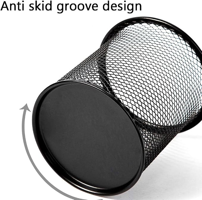 Ameceres 4 Packs Wire Mesh Pencil Holder Metal Pen Cup Desk Pen Organizer Case Pencil Jar Black for Office Home (Silver)