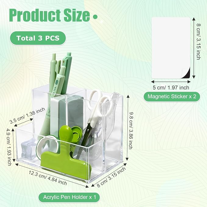 Small Acrylic Desk Organizer, Clear Acrylic Pencil Pen Holder, 3 Slots Desk Accessories Desktop Desk Tidy Caddy Makeup Brush sorter Holder for Office Vanity Countertop Bathroom Bedroom