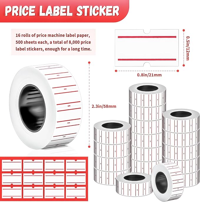 MotBach 8000Pcs 10Rolls Price Stickers Price Tags Labels for Mx-5500 Labeller, White Price Gun Labels Stickers Tags White Pricemarker Machine Sticker Label tag