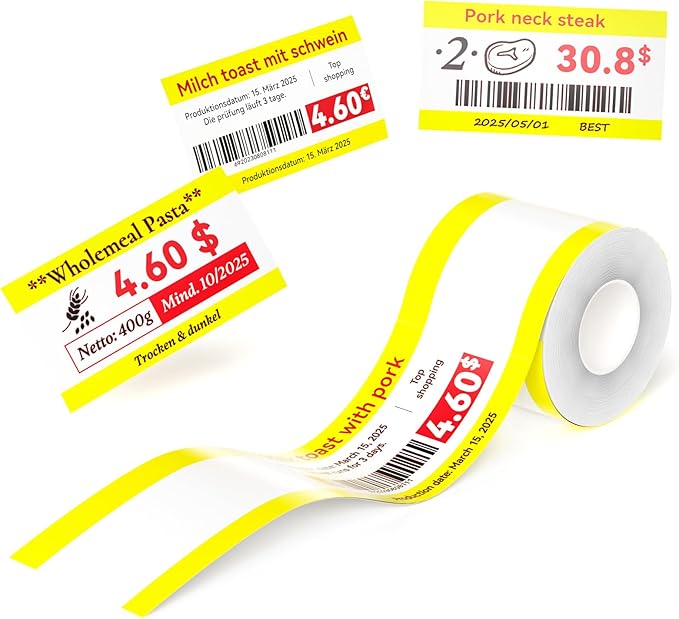 NIIMBOT Refill Label- 300DPI Red & Black Dual Color Sticker Paper Yellow Line (1.5"x2.76"/38x70mm) for School, Office, Retail, Baking & Safety Labels - Compatible with Pro Series Label Makers