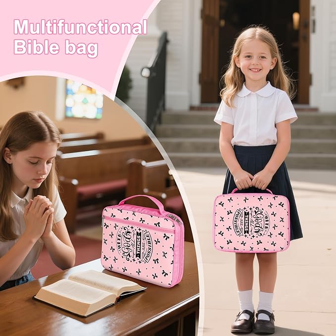 ICOSY Bible Cover Case for Women Girls Kids Bible Bag Case with Handle Kids Girls Bible Study Accessories Supplies