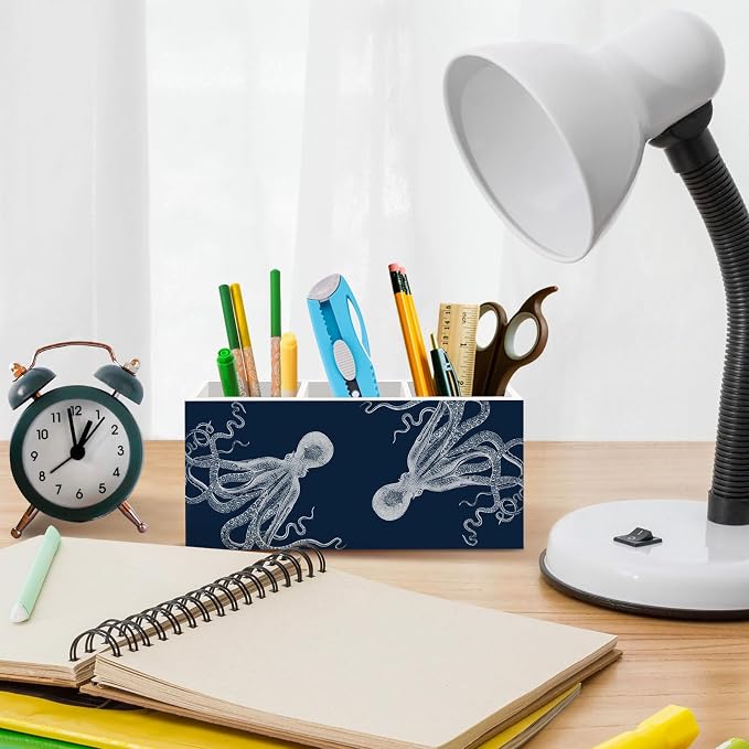 Navy Blue Octopus Pen Pencil Holder for Desk, Coastal Octopus Office Desk Accessories, Nautical Octopuses Gifts Pen Holders Organizer for Classroom Bathroom Kids Women, Navy Blue Office Decor
