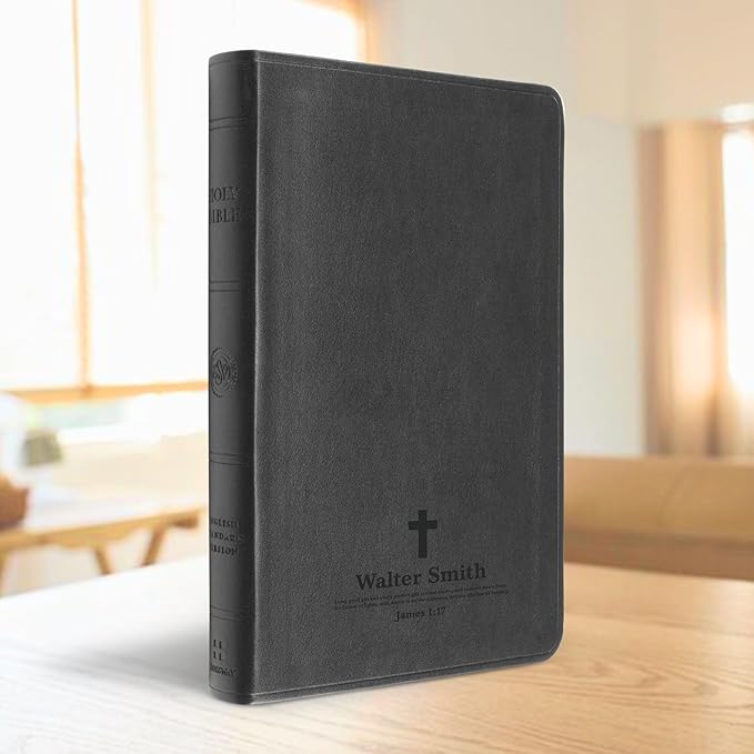 Personalized ESV Thinline Bible Large Print English Standard Version Faux Leather Holy Bible ESV with Custom Name, Date and Text | Custom Gift for Christian & Religious Celebrations | Black