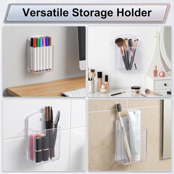 2 PCS Remote Control Holder Wall Mount, TV Remote Control Holder, Self Adhesive Pen Holder Organizers and Accessories for Home Office School (4, Clear-4Pcs)