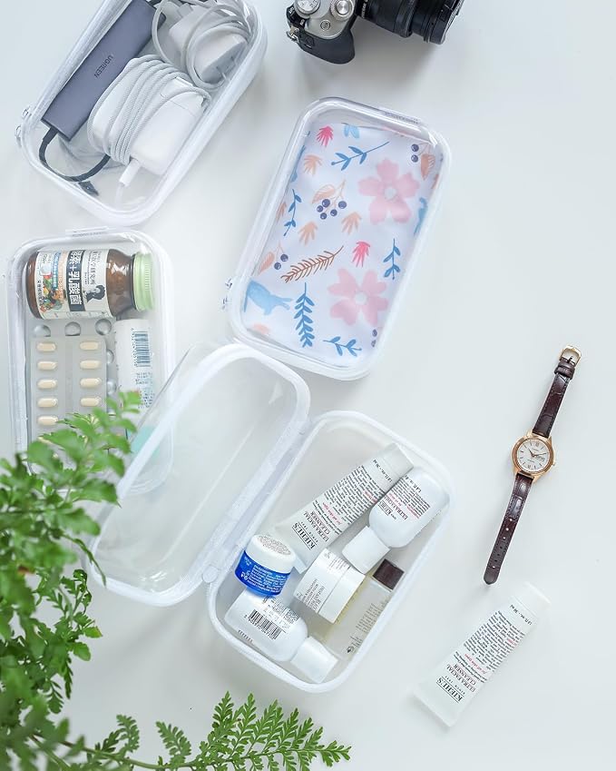 CoiiJoii Zippered Pouch Hard, Clear Zippered Hard Pouch, Stackable Storage Bins, Portable Clear Bin Zipper (white, 1Pc-Small)