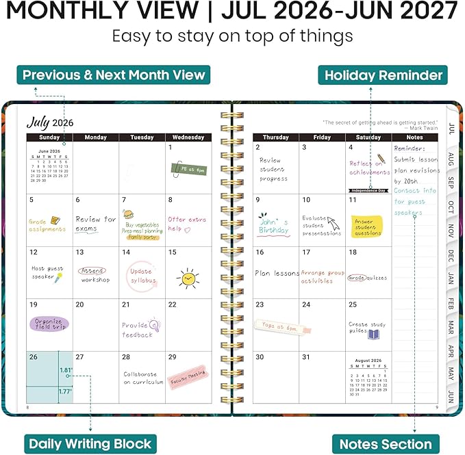 Academic Planner 2026-2027, Weekly and Monthly Calendar Book, July 2026 – June 2027, Hardcover Planner with Tabs, Perfect for Teachers, Students, Women & Men, A4 (8.5" x 11") - Giraffes