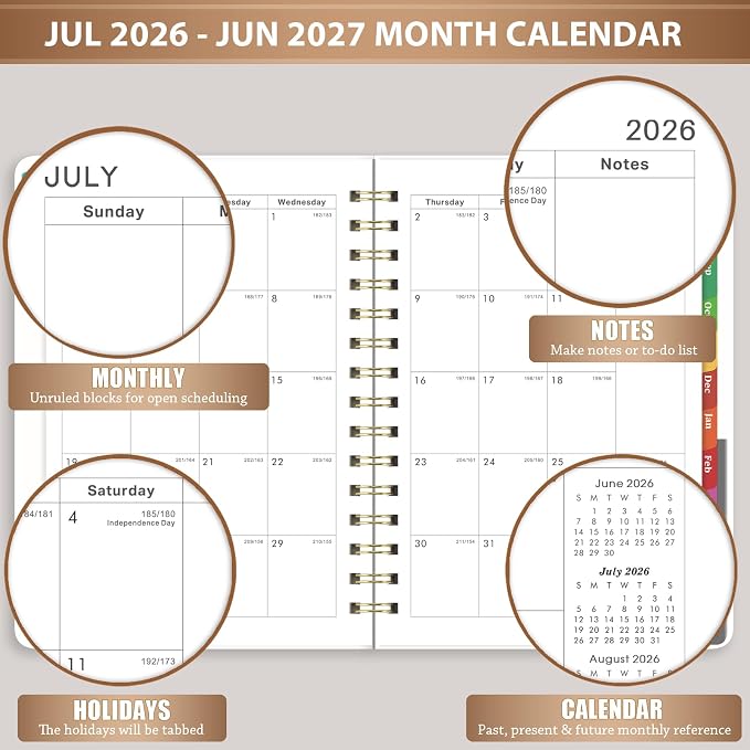 2026-2027 Planner - Planner/Calendar 2026-2027, Jul. 2026 - Jun. 2027, Weekly & Monthly with Tabs, 6.3" x 8.4", Back Pocket + Twin-Wire Binding - Mystic Black