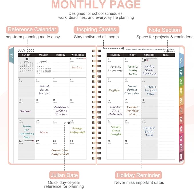 Planner 2026-2027, Academic Weekly and Monthly Calendar Planner, July 2026 - June 2027, Hardcover Spiral Agenda Book, School Supplies for Teacher Student - Letter Size(8.5" x 11")