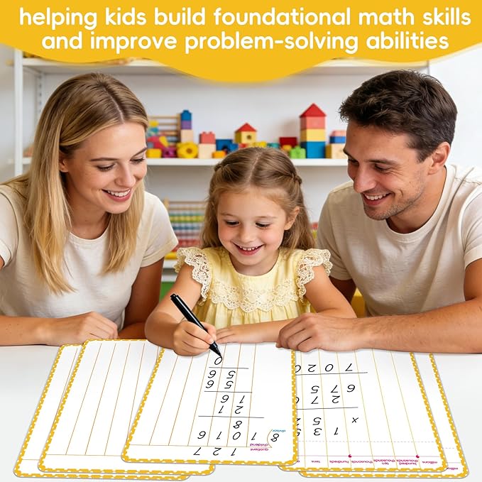 10 Packs Division Whiteboards, Dual-Sided Erasable Design - One Side for Division, The Other for Addition, Subtraction & Multiplication, Ideal Mathematical Teaching Aid for Classroom and Home Use