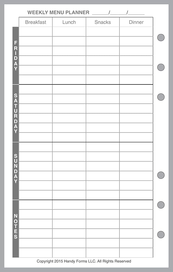Personal-Wide Sized Menu Planner and Shopping List, Sized and Punched for Personal-Wide Notebooks (4.75" x 6.75")