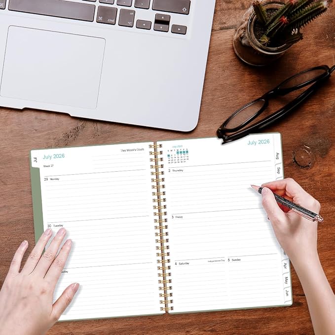 2026-2027 Planner - Weekly and Monthly Calendar Planner from Jul 2026 - Jun 2027, Planner 2026-2027 Spiral Bound with 12 Monthly Tabs, Inner Pocket, Perfect for School Office Supplies, 6.4" x 8.5", Green-C