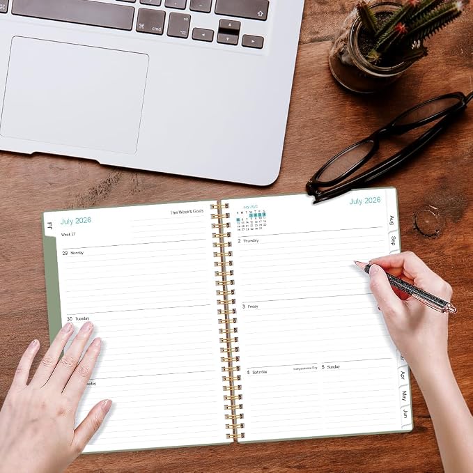 2026-2027 Planner - Planner 2026-2027 from July 2026 - June 2027, Weekly & Monthly Planner Spiral Bound with 12 Monthly Tabs, Inner Pocket, 6.4" x 8.5", Green-A