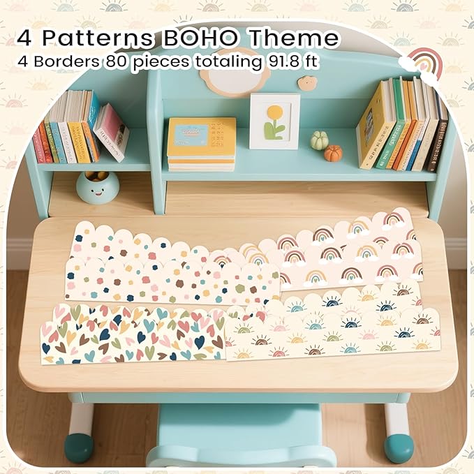 Boho Bulletin Board Border, 91.8 Ft Classroom Borders for Bulletin Board Decoration, Walls, Desks, Windows, Doors, Classrooms, Home School