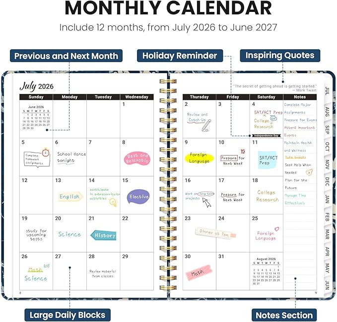 Planner 2026-2027, Monthly and Weekly Academic Planner July 2026 - June 2027, Hardcover Student Teacher Planning Agenda Calendar Book with Tabs, Perfect for Office School Supplies, A4 (8.5" x 11") - Rustic Bloom