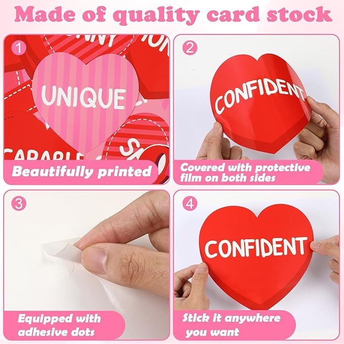 You are Loved Valentine's Day Bulletin Board Decorations Valentines Day Classroom Bulletin Border Red Heart Cutouts with Motivational Positive Sayings for Valentines Party Supplies School Office Decor