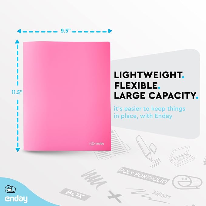 Folders with 2 Pockets Pink, Colored Plastic File School Folder Letter Size, Heavy Duty Poly Portfolio Folder with Two-Pockets, Also Available in Purple, Green, Red, Blue, and Grey, 1 Pc - By Enday
