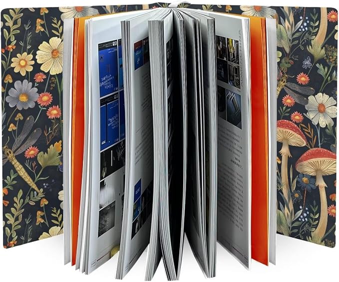Dreaweet Mushroom Floral Book Cover Sleeve Protector for Women Girls Stretchable Floral Print Book Sleeve Protector Hardcover Book Socks Back to School Gifts Up to 9 x 11 Inch