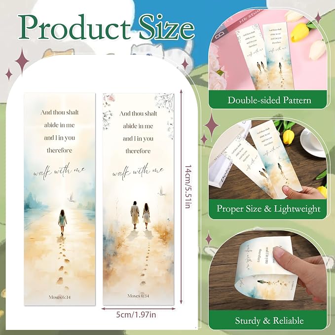 Wxiben Christian Jesus Bookmarks Gifts - 100 Pcs Bible Verse Paper Bookmarks Wallk with Me Scripture Book Markers Page Clip Faith Gift for Women Men Book Lovers Bible Study Church Reading Supplies