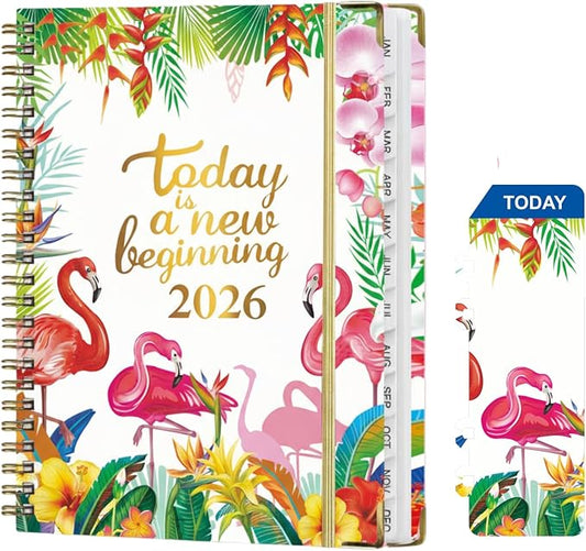 2026 Academic Daily Women Planner, Jan 2026-Dec 2026 Weekly and Monthly Teacher Planning Book,Cute Hard Cover Calendar Book with Tabs, A5 (6.3" x 8.5") for School Office Home, Flamingos