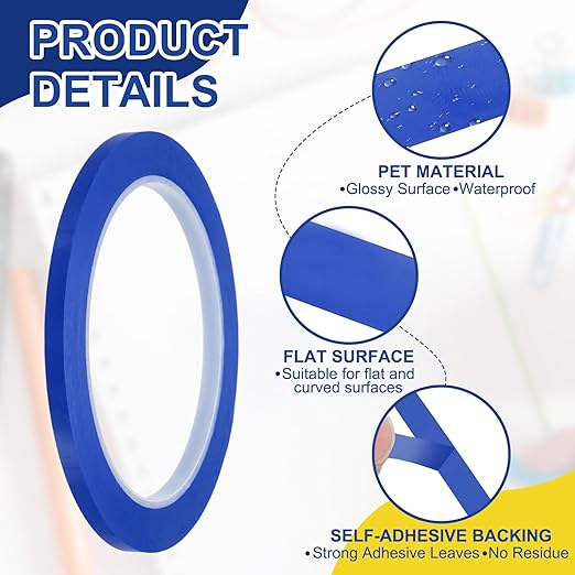 MECCANIXITY Whiteboard Tape 3/16" / 5mm Self Adhesive Graphic Chart Line Tape 72 Yard Grid Marking Stickers for Pinstripe Dry Erase Board Scrapbooking DIY Art Crafts, Blue, Pack of 3