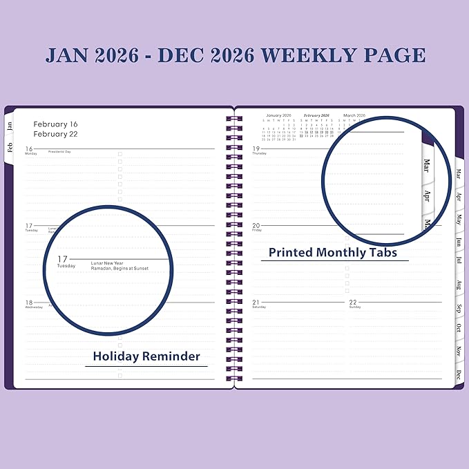 Planner 2026-2027 - 2026 Planner(January - December 2026), 8" x 10", Calendar Planner 2026, 2026 Planner Weekly and Monthly Spiral Bound, Flexible Cover, To-Do List, 12 Monthly Tabs