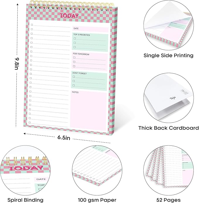 Taja To Do List Notepad - To Do List Notebook for Work with 52 Sheets, 9.8" x 6.5", Undated Daily Planner Perfect for Daily Tasks and Goal Setting, Notepad Suitable for Office, Home & School - Bubble Checkered